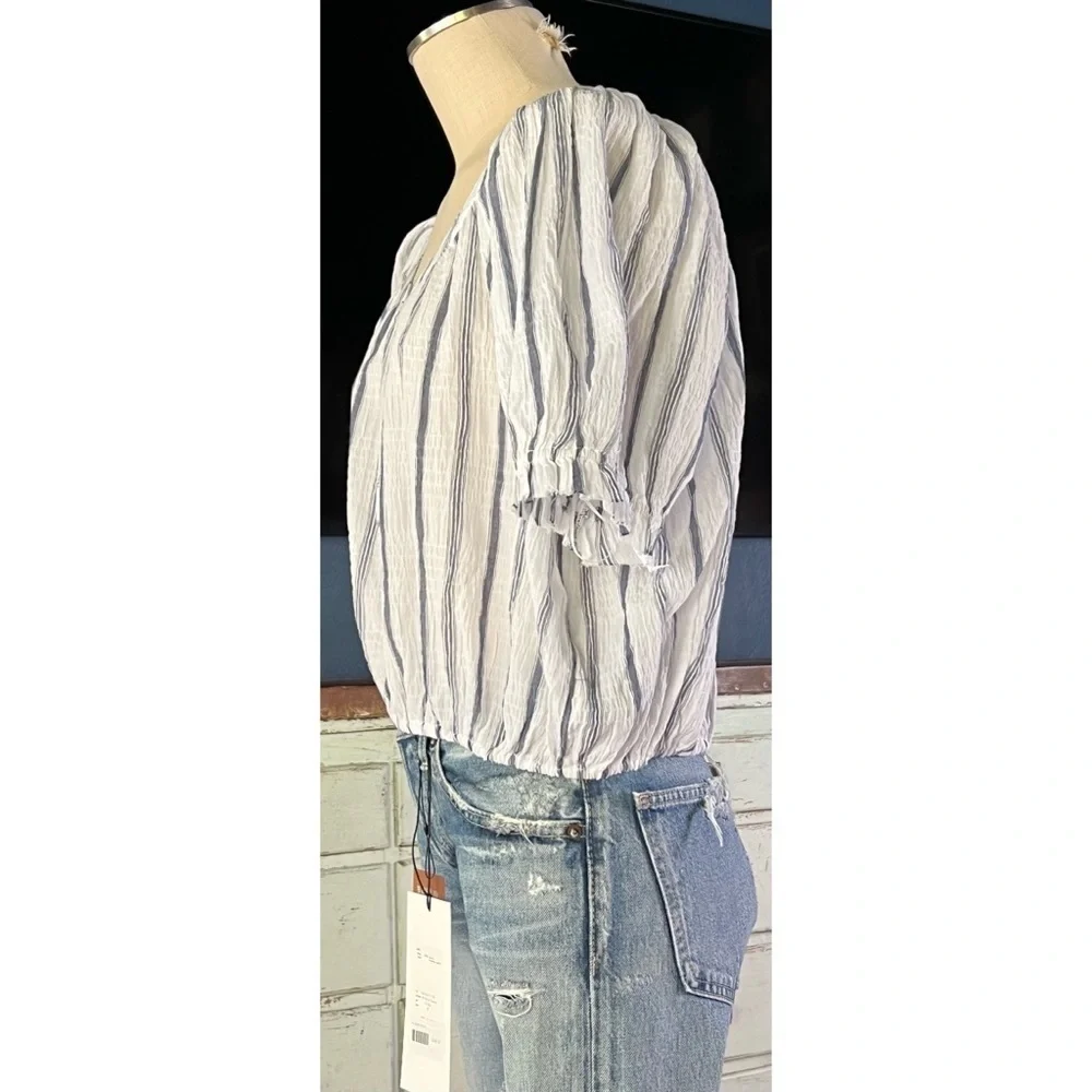 NWT Anthropologie Puff Sleeve Crop Blouse Top L